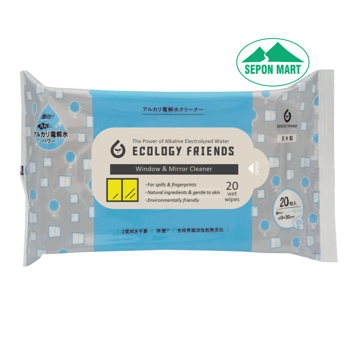 Khăn ướt đa năng thân thiện môi trường Ecology Friends (dùng vệ sinh cửa kính & gương)-20 tờ/gói - size 18x30cm/tờ