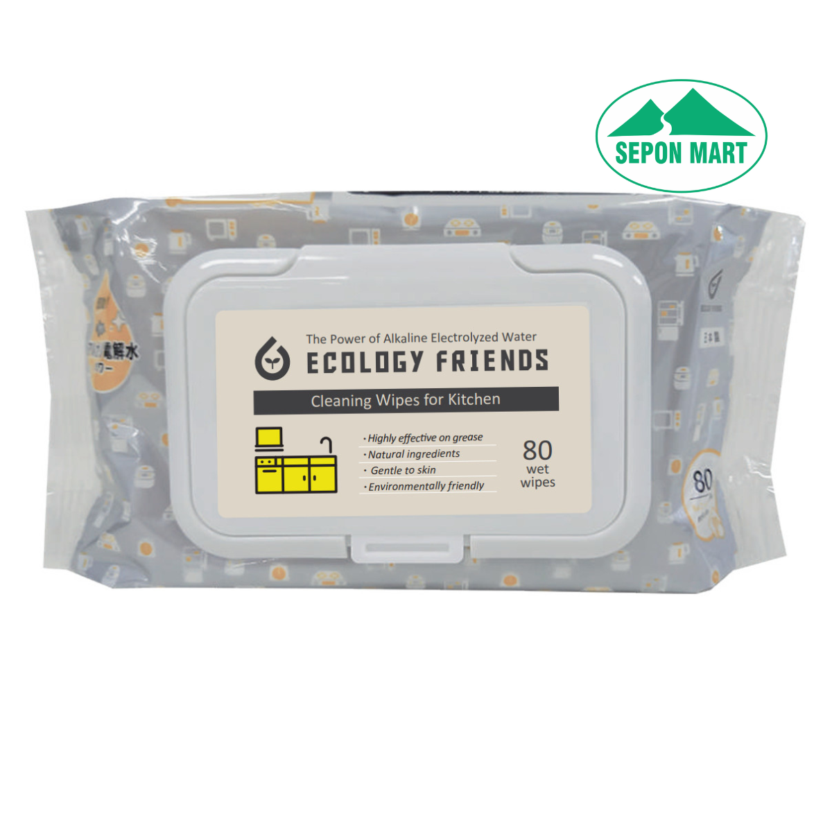 Khăn ướt đa năng thân thiện môi trường Ecology Friends (dùng vệ sinh khu vực nhà bếp) - 80 tờ/gói - size 15x20cm/tờ
