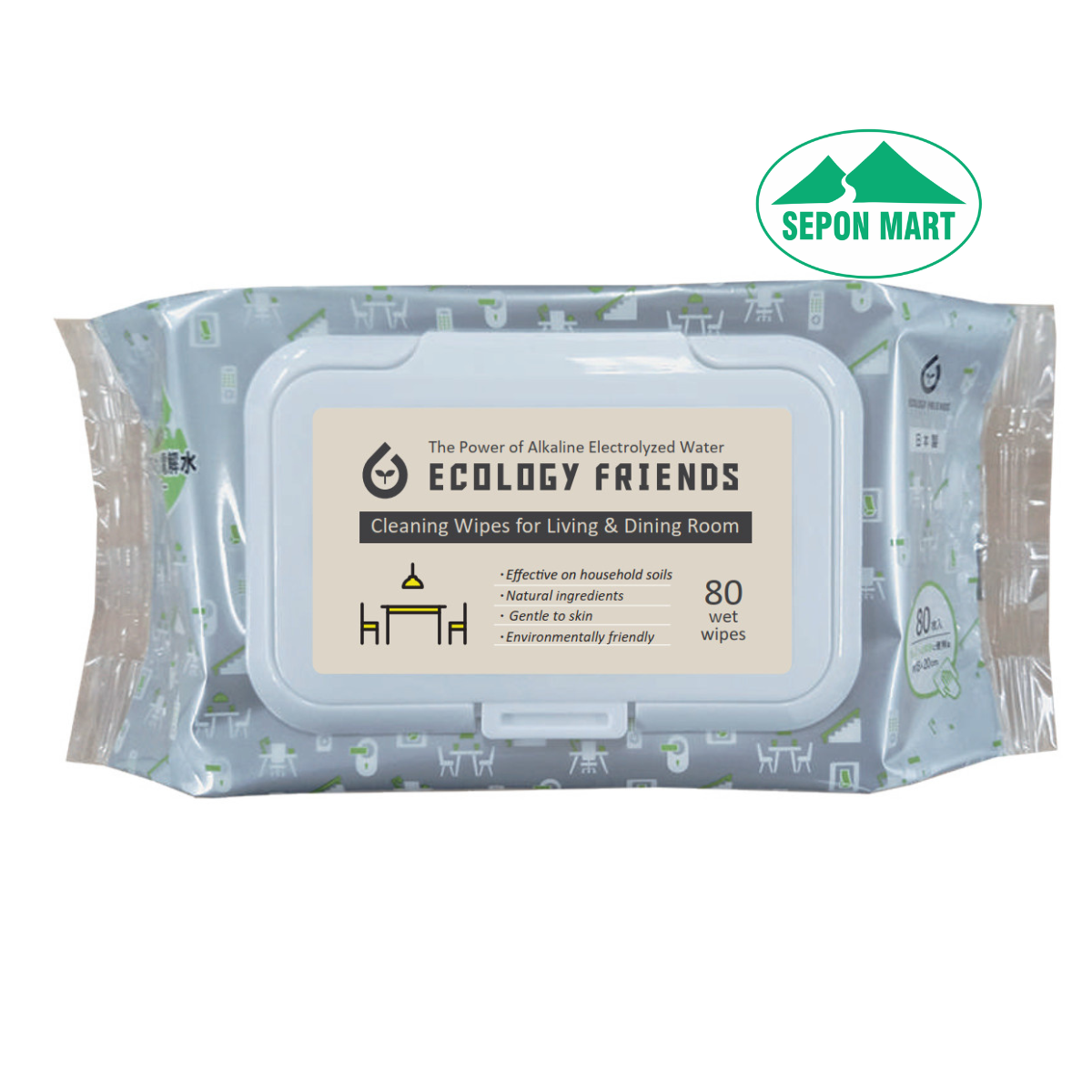 Khăn ướt đa năng thân thiện môi trường Ecology Friends (dùng vệ sinh kv phòng khách & phòng ăn)- 80 tờ/gói - size 15x20cm/tờ