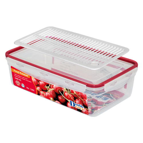 Hộp đựng thực phẩm Double Lock dùng trong tủ lạnh & LVS 3600ml - hcn dẹt (18.3x30.3x9cm), Mã số: JCJ-1343