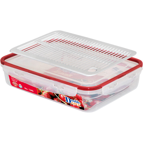 Hộp đựng thực phẩm Double Lock dùng trong tủ lạnh & LVS 2000ml - hcn dẹt (20.4x27.4x6.3cm), Mã số: JCJ-1345