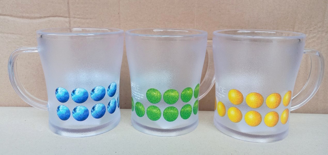 Ca uống nước có quai nhựa trong in hoa 450 ml (9.5x11cm), Mã số: PN1052I -PS