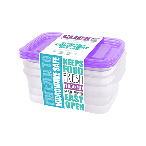 Bộ hộp đựng thực phẩm 3 cái /bộ dùng trong tủ lạnh & LVS 1050ml - hcn (13.2x20.2x11cm), mã số: JCJ-31326