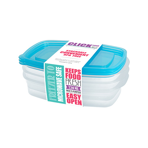 Bộ hộp đựng thực phẩm 3 cái /bộ dùng trong tủ lạnh & LVS 720ml - hcn (14x21x8cm), mã số: JCJ-31327