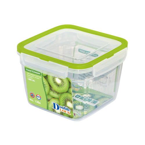 Hộp đựng thực phẩm Double Lock dùng trong tủ lạnh & LVS 1400ml - vuông (15.5x15.5x11cm), Mã số: JCJ-1386