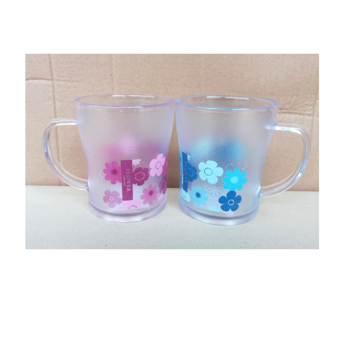 Ca uống nước có quai nhựa trong in hoa 450 ml (9.5x11cm), mã số: PN1052D-PS