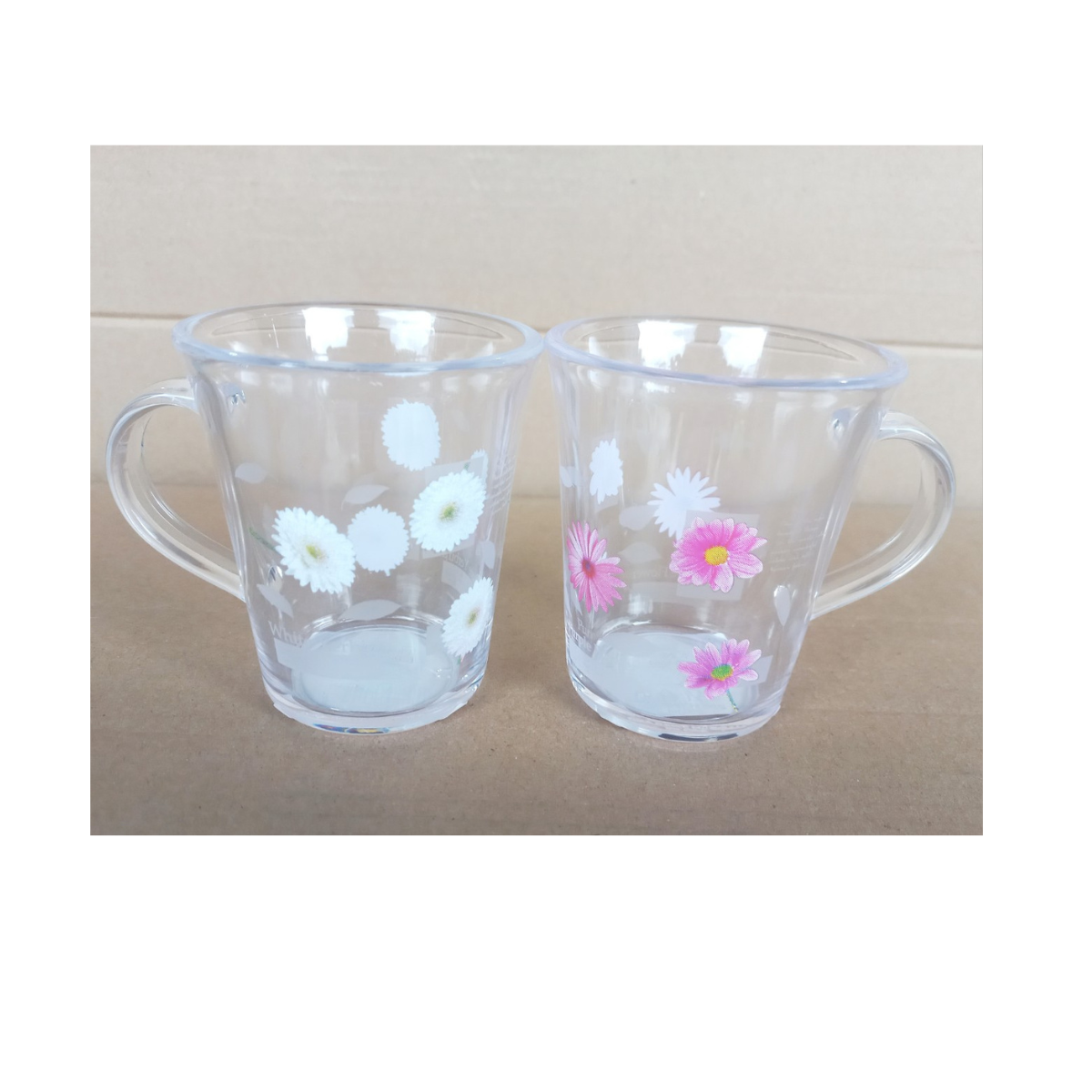 Ca uống nước nhựa trong có quai & hoa văn 300ml (8x9.5cm), mã số: PN1051WF-PS