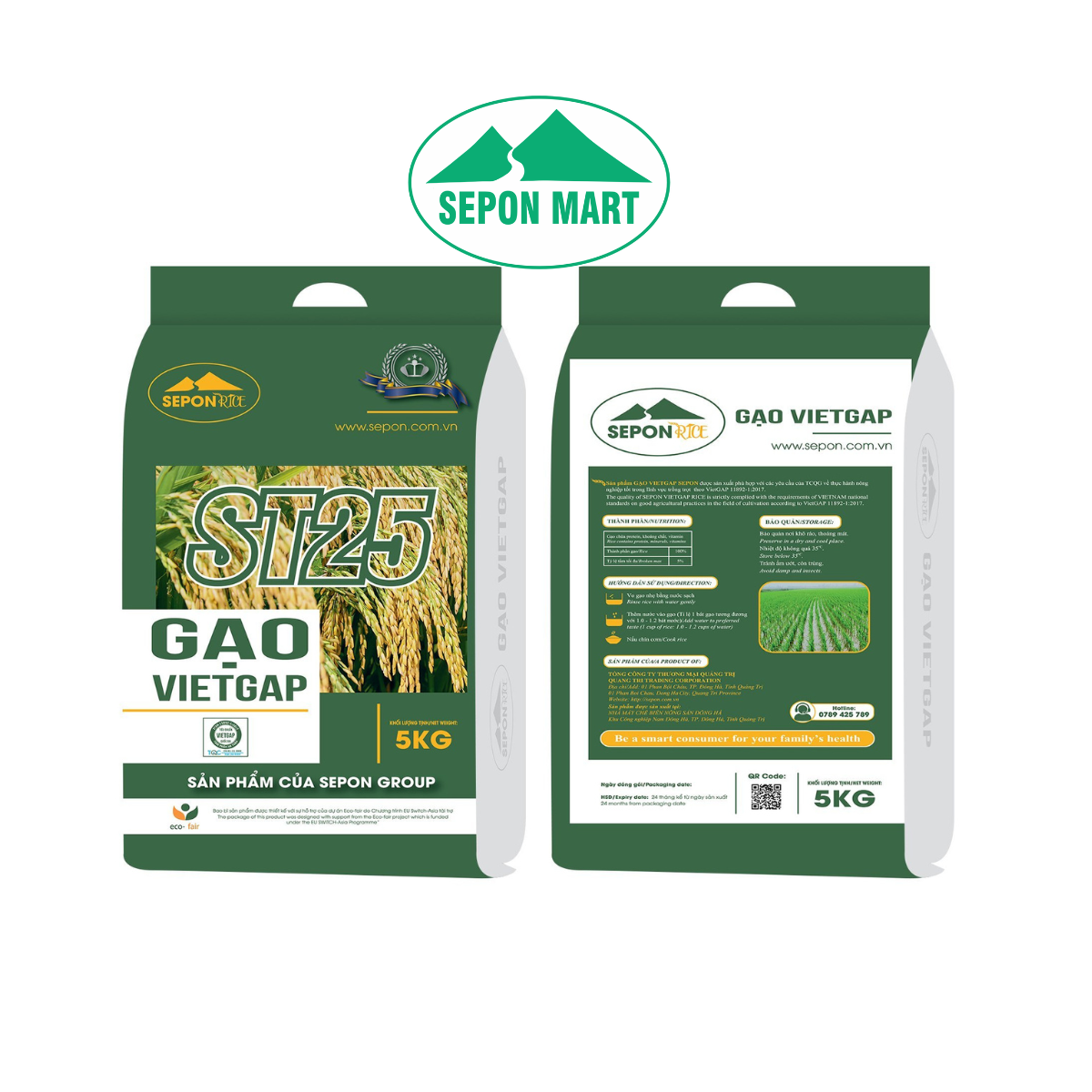 Gạo VietGap Sepon ST25 gói 5kg